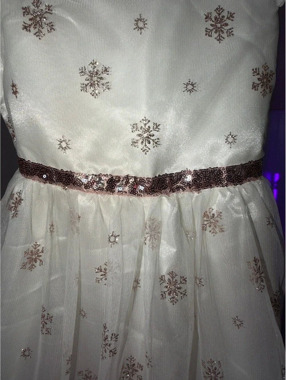 Girls Size 10 Gorgeous Dress by Jona Michelle | Cream with Rose Gold Snowflakes